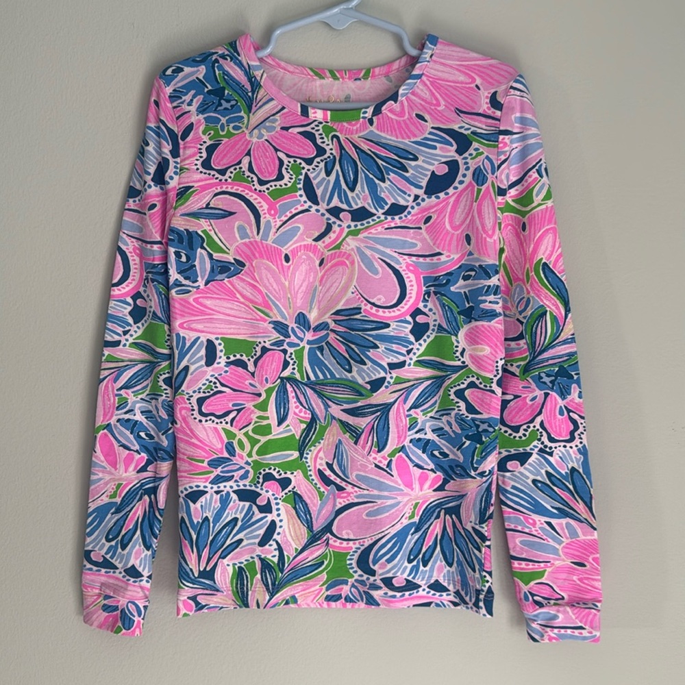 Lilly Pulitzer Girls Snug Fitting Long Sleeve Floral Print  Top - Girls Size 10